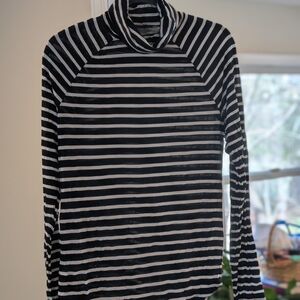 Old Navy Black and White Striped Turtleneck Top